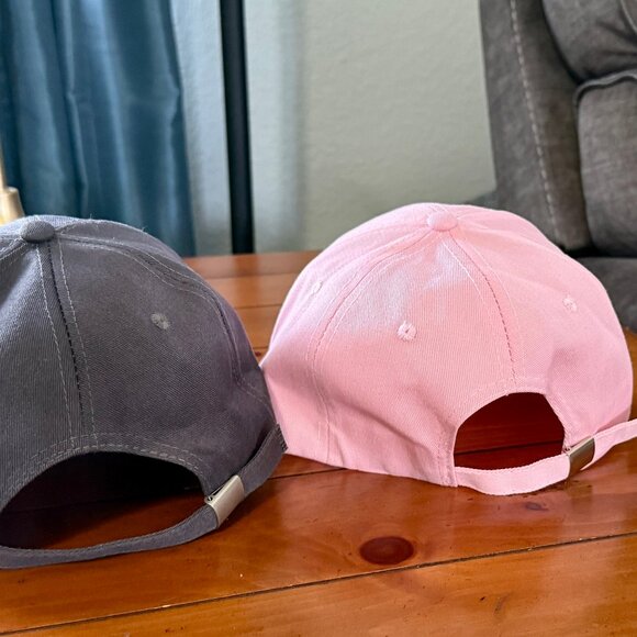 NEW 2-Pc PINK BOW CANVAS ADJUSTABLE BASEBALL HAT 1 GRAY & 1 PINK - Picture 6 of 7